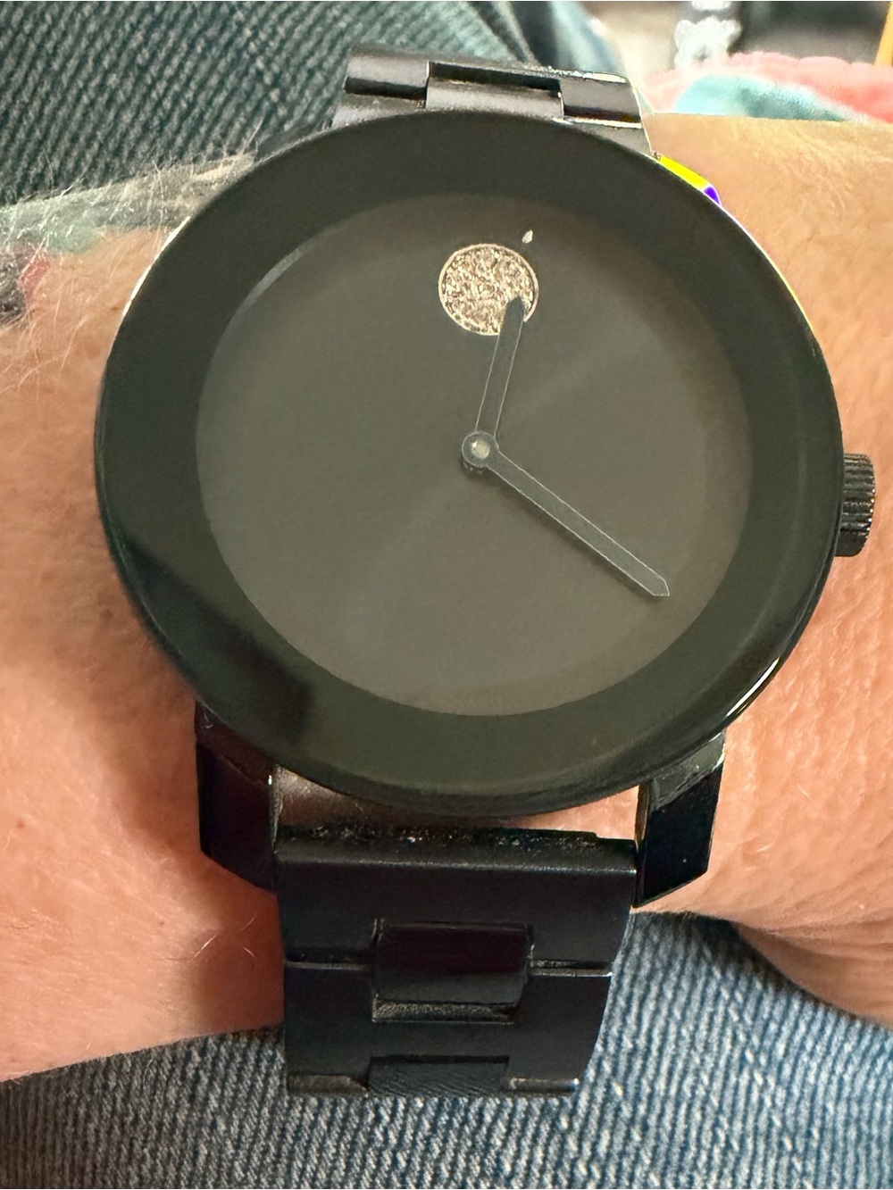 Movado Bold Museum Dial Swiss Watch – Steel Blue/Black Stainless – Extra Links